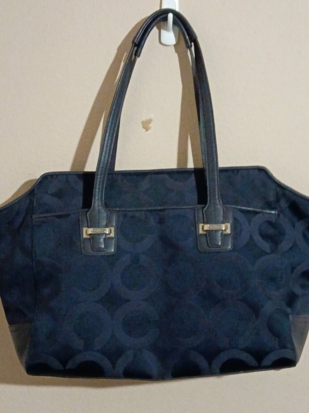 Coach Taylor Op Art Alexis Navy Blue Canvas Leather Carryall Tote Bag - Picture 6 of 10